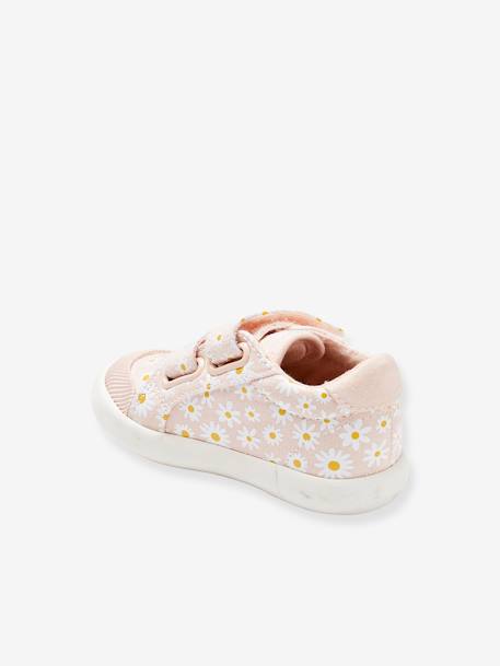 Stoffen tennisschoenen met klittenband voor babymeisjes blauwe madeliefjesprint+roze, bedrukt+WIT - vertbaudet enfant 