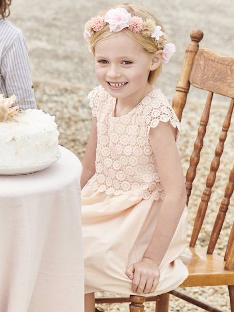 Robe cérémonie fille effet 2 en 1 haut en macramé ivoire+rose nude - vertbaudet enfant 