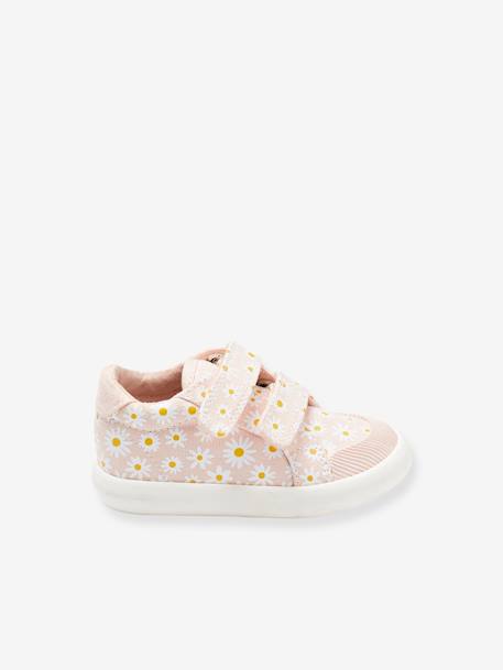 Stoffen tennisschoenen met klittenband voor babymeisjes blauwe madeliefjesprint+roze, bedrukt+WIT - vertbaudet enfant 
