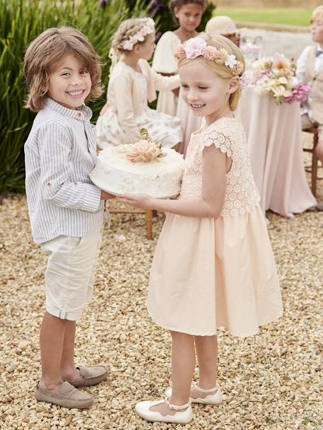 Robe cérémonie fille effet 2 en 1 haut en macramé ivoire+rose nude - vertbaudet enfant 