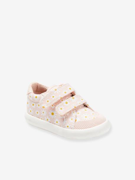 Stoffen tennisschoenen met klittenband voor babymeisjes blauwe madeliefjesprint+roze, bedrukt+WIT - vertbaudet enfant 