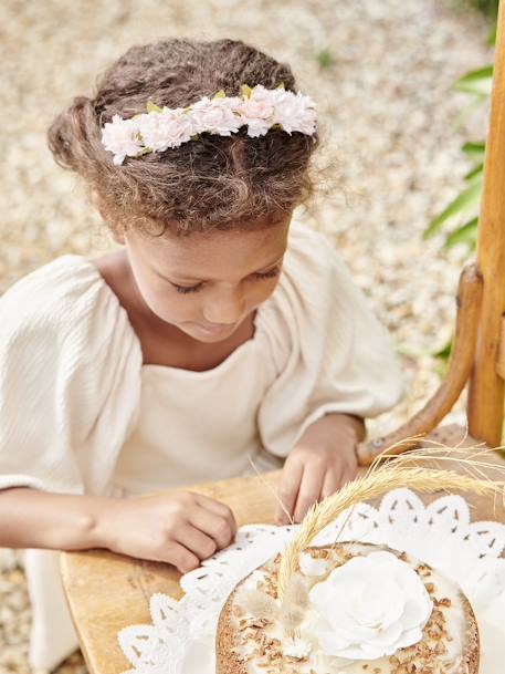 Nude en goudkleurige bloemenkrans voor meisjes ecru - vertbaudet enfant 