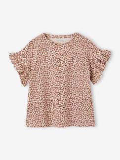 Meisje-T-shirt, souspull-Geribd meisjes-T-shirt met bloemenprint