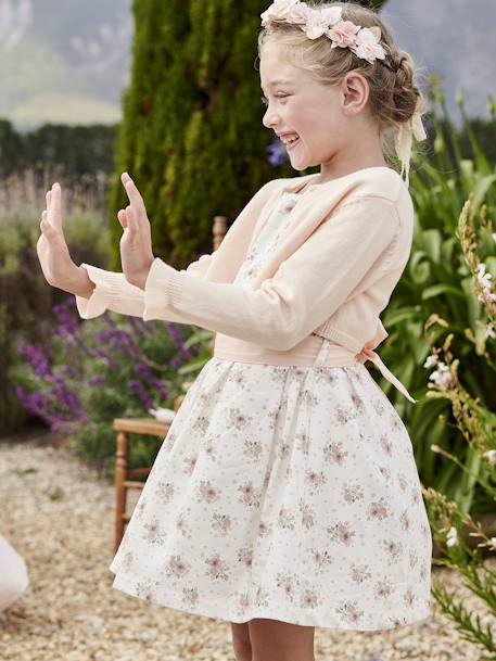 Robe de cérémonie motifs fleurs fille blanc imprimé+bleu+rose imprimé - vertbaudet enfant 
