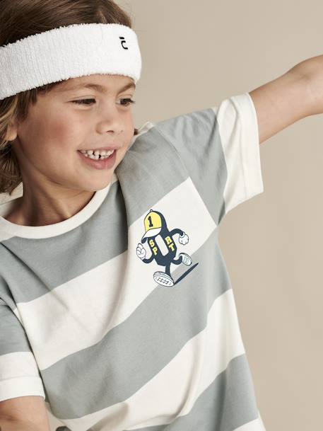 T-shirt met grote streep voor jongens blauwgroen - vertbaudet enfant 