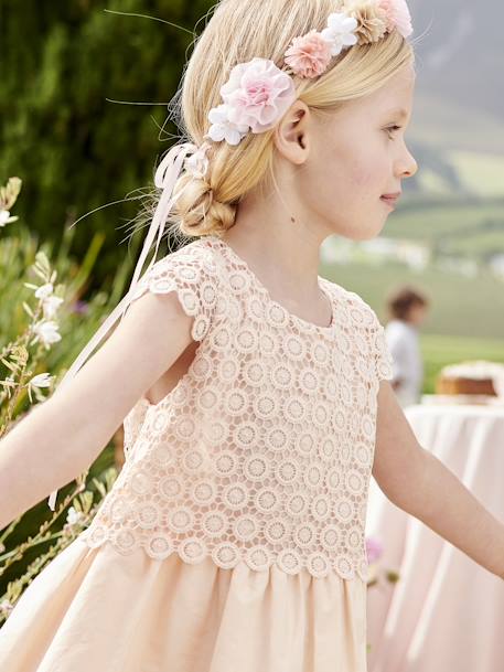 Robe cérémonie fille effet 2 en 1 haut en macramé ivoire+rose nude - vertbaudet enfant 