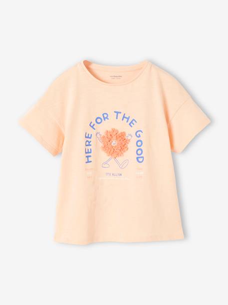 Meisjes-T-shirt met frisou-animatie en iriserende details abrikoos+amandelgroen+hemelsblauw+inktblauw+marineblauw, gestreept - vertbaudet enfant 