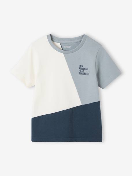 T-shirt garçon colorblock sport manches courtes gris chiné+vert d'eau - vertbaudet enfant 