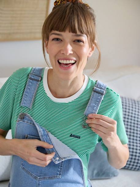 Salopette en jean coupe mom grossesse et allaitement double stone - vertbaudet enfant 