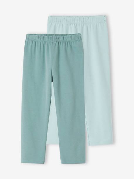 Set van 2 leggings meisje tot halverwege de kuit gemêleerd grijs+smaragdgroen+zachtpaars - vertbaudet enfant 