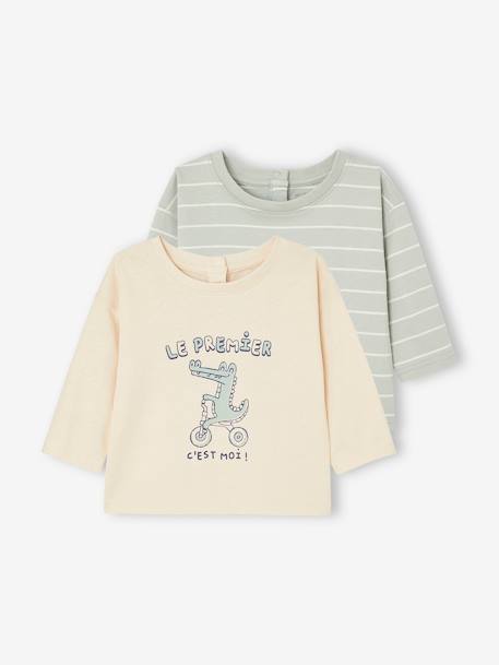 Set van 2 basic T-shirts voor baby's groen, gestreept - vertbaudet enfant 