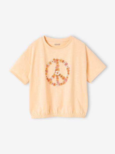 Meisjesshirt elastisch Freedom abrikoos (poederkleur) - vertbaudet enfant 