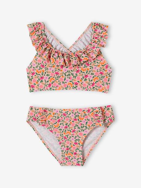 Maillot de bain 2 pièces imprimé fleuri rose pâle+vert imprimé - vertbaudet enfant 