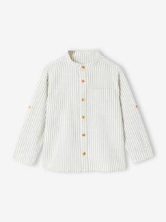 Jongens-Jongensoverhemd met gestreepte maokraag van katoen/linnen met oprolbare mouwen