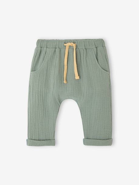 Ensemble t-shirt et pantalon en gaze de coton naissance vert de gris - vertbaudet enfant 