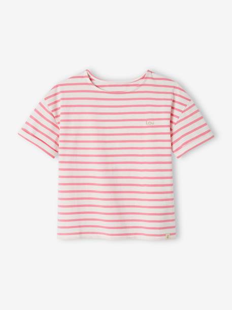 Tee-shirt marinière personnalisable fille manches courtes rayé rose - vertbaudet enfant 