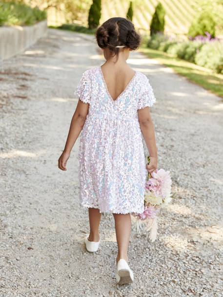 Robe cérémonie à sequins fille écru - vertbaudet enfant 