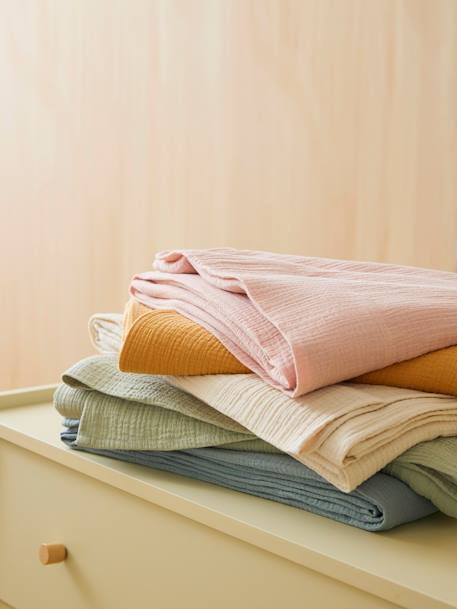 Rideau tube tamisant en gaze de coton blanc+bleu grisé+cannelle+écru+rose+rose poudré+vert sauge - vertbaudet enfant 