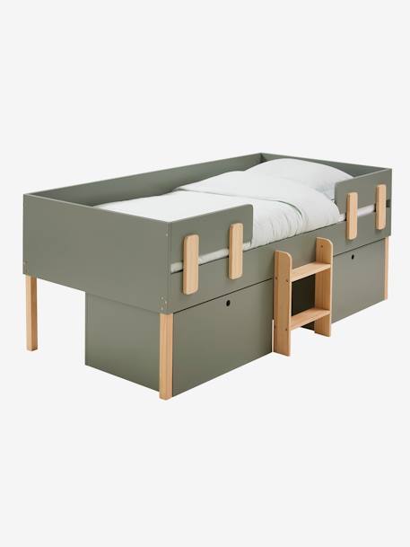 Lit en hauteur avec rangements EVEREST kaki - vertbaudet enfant 