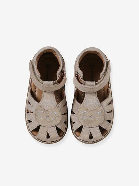 Sandales bébé cuir à scratchs fermées acajou+marine+or - vertbaudet enfant 