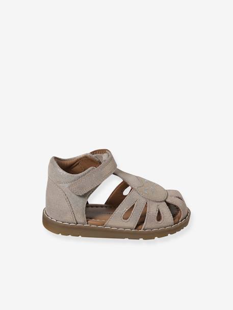 Sandales bébé cuir à scratchs fermées acajou+marine+or - vertbaudet enfant 