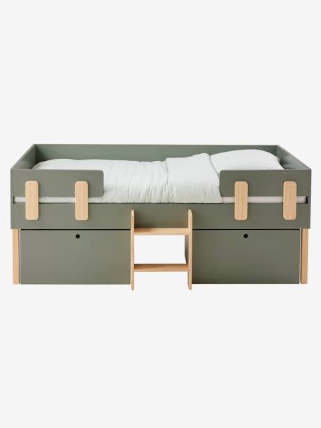 Lit en hauteur avec rangements EVEREST kaki - vertbaudet enfant 