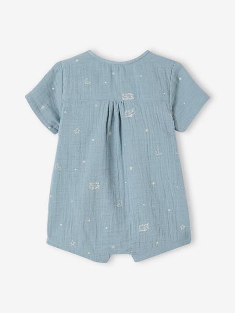 Pyjashort en gaze de coton bébé personnalisable bleu grisé+écru - vertbaudet enfant 