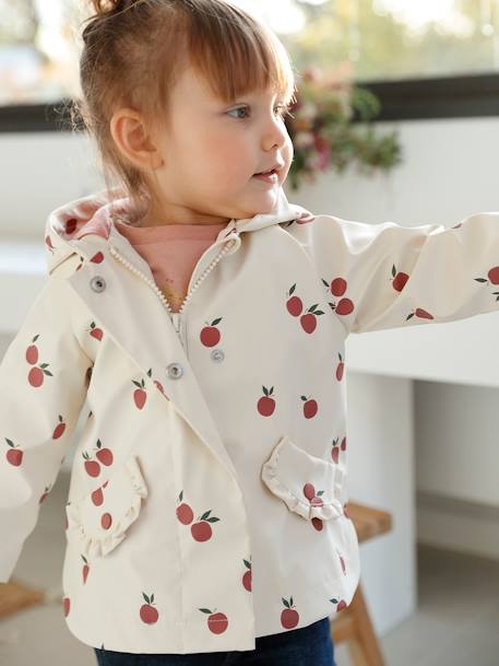 Ciré bébé fille à capuche écru+vert céladon imprimé - vertbaudet enfant 