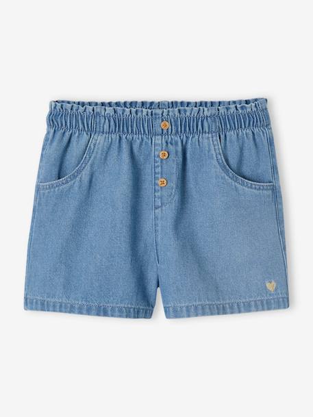 Short fille en denim léger facile à enfiler denim bleached+stone - vertbaudet enfant 