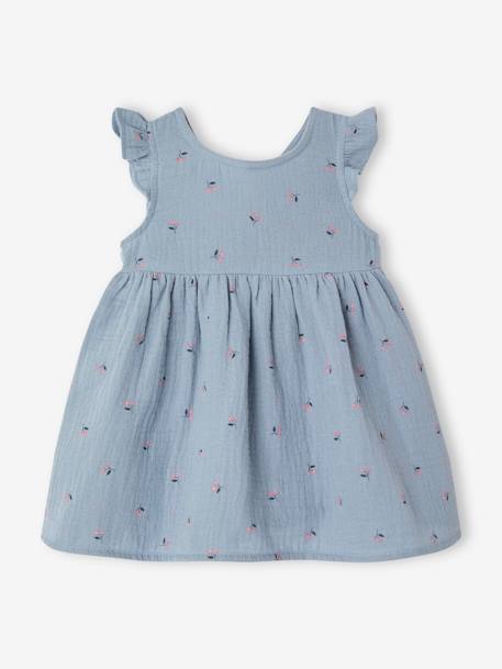 Set jurk en muts pasgeborene van katoengaas chambrayblauw - vertbaudet enfant 