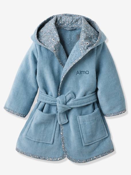 Peignoir bébé personnalisable INDIA, avec coton recyclé bleu imprimé - vertbaudet enfant 