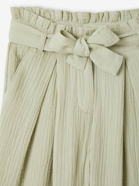 Wijde korte broek 'paperbag' voor meisjes, van katoengaas beige+lila+oudroze+saliegroen - vertbaudet enfant 