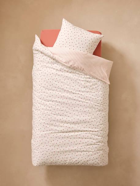 Parure housse de couette et taie d'oreiller réversible FLEURS RAYURES, avec coton recyclé rose imprimé - vertbaudet enfant 