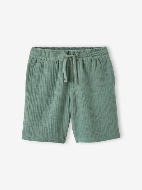 Short en gaze de coton garçon vert - vertbaudet enfant 