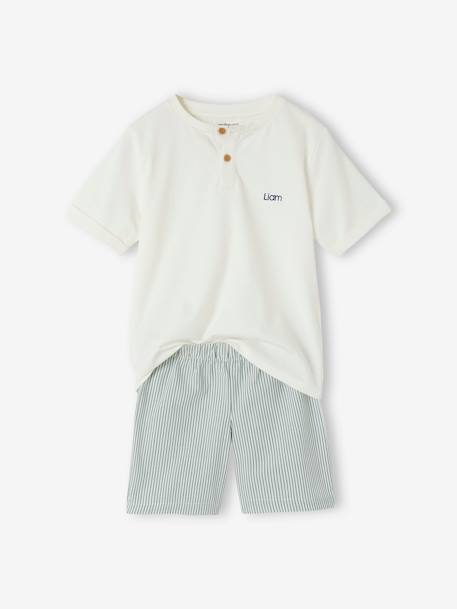 Jongens pyjashort in twee materialen personaliseerbaar ecru - vertbaudet enfant 