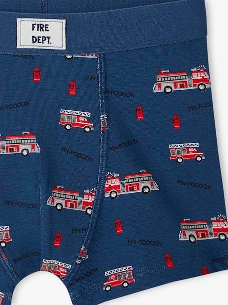 Lot de 5 boxers stretch pompiers garçon en coton bio bleu océan - vertbaudet enfant 