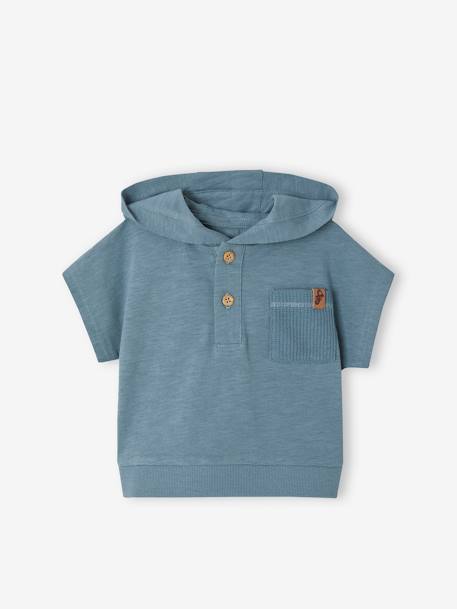 Ensemble bébé T-shirt à capuche et short en nid d'abeille bleu canard - vertbaudet enfant 