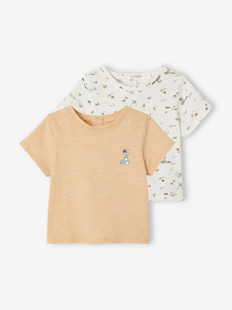 Lot de 2 T-shirts naissance manches courtes en coton biologique beige - vertbaudet enfant 
