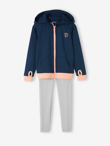 Sportset voor meisjes met sweater met rits en technische legging marineblauw - vertbaudet enfant 