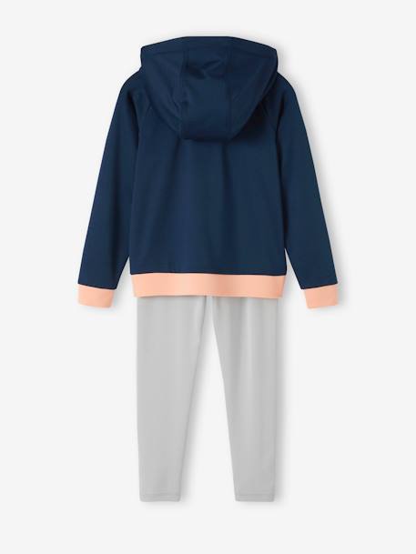 Sportset voor meisjes met sweater met rits en technische legging marineblauw+perzik - vertbaudet enfant 