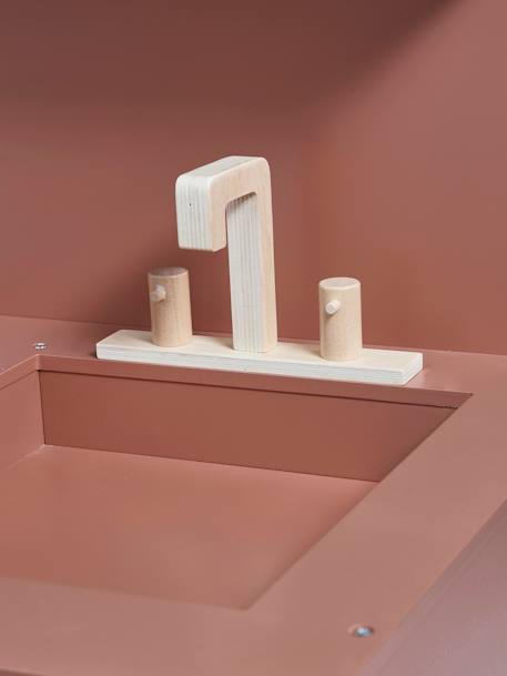 Cuisine en bois FSC® équipée avec rideau framboise+multicolore - vertbaudet enfant 