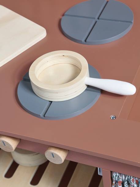 Cuisine en bois FSC® équipée avec rideau framboise+multicolore - vertbaudet enfant 