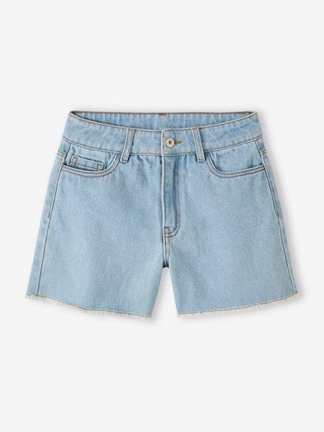 Bermuda en jean poche en crochet au dos fille denim bleached - vertbaudet enfant 