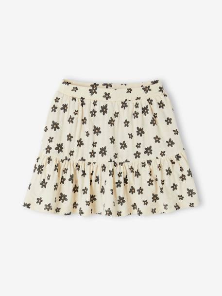Jupe short motifs fleurs fille écru+rose bonbon - vertbaudet enfant 