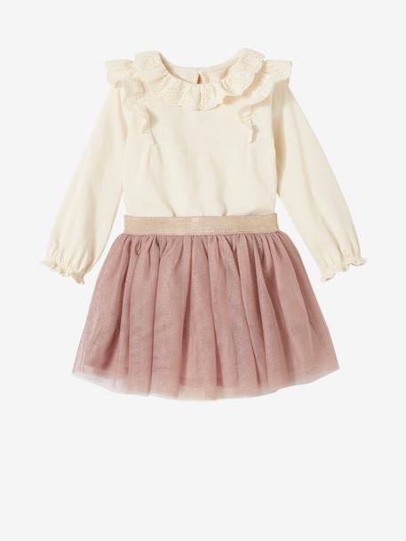 Ensemble bébé fille T-shirt à collerette jupon tulle écru - vertbaudet enfant 