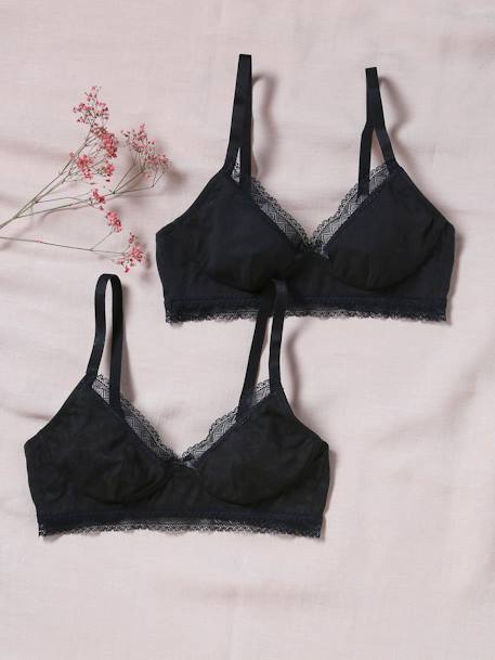 Lot 2 soutiens-gorge de grossesse coton biologique et dentelle noir - vertbaudet enfant 