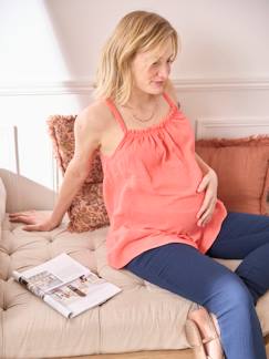 Zwangerschapskleding-Overhemd, tuniek-Zwangerschapstop met dunne schouderbandjes van katoenen gaas