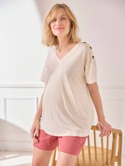 Zwangerschapskleding-T-shirt-Zwangerschapsshirt met V-hals van linnen en viscose