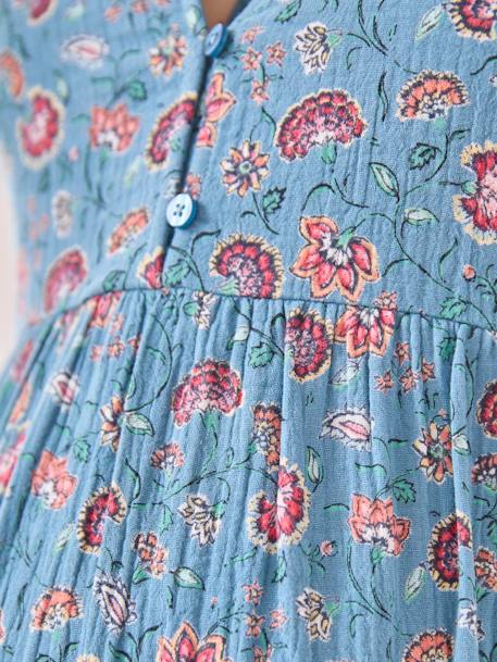 Bedrukte jurk met smalle bandjes van katoengaas, voor zwangerschap en borstvoeding petrolblauw - vertbaudet enfant 