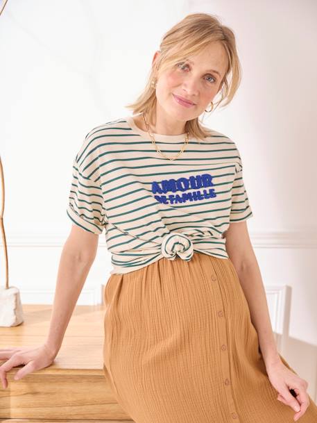 T-shirt rayé grossesse à message coton biologique écru+vert sapin - vertbaudet enfant 